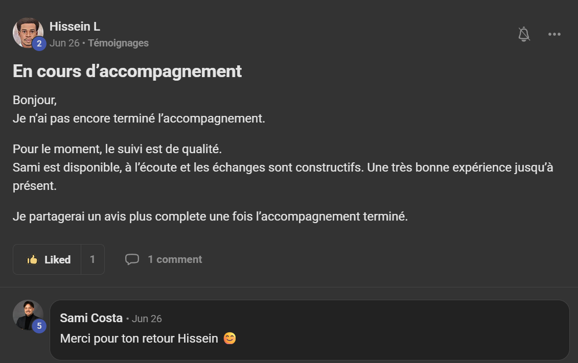 Témoignage client TDS — accompagnement en cours