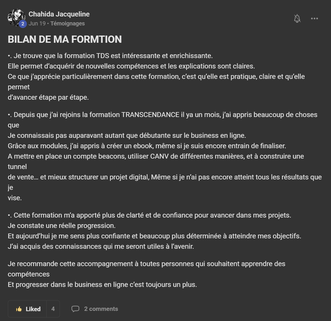 Témoignage client TDS — bilan de formation