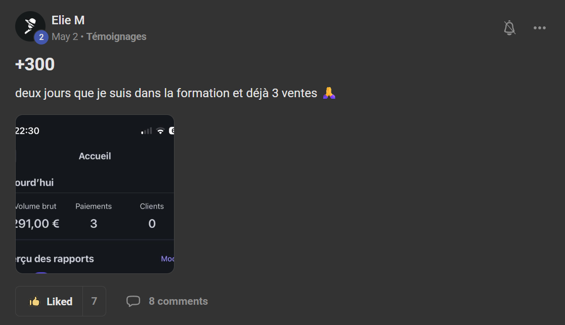 Témoignage client TDS — premières ventes